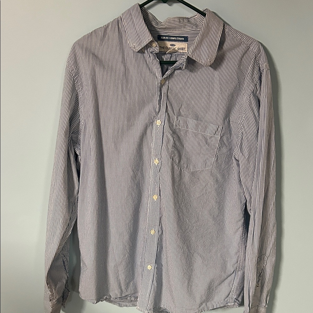 Old Navy Men's Navy Striped Button Down Shirt - Slim Fit Large